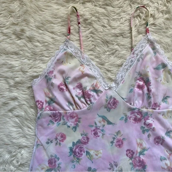 Pucker Up Slip Nightgown Sleepwear Vintage Floral Lace Pink L - Picture 5 of 12